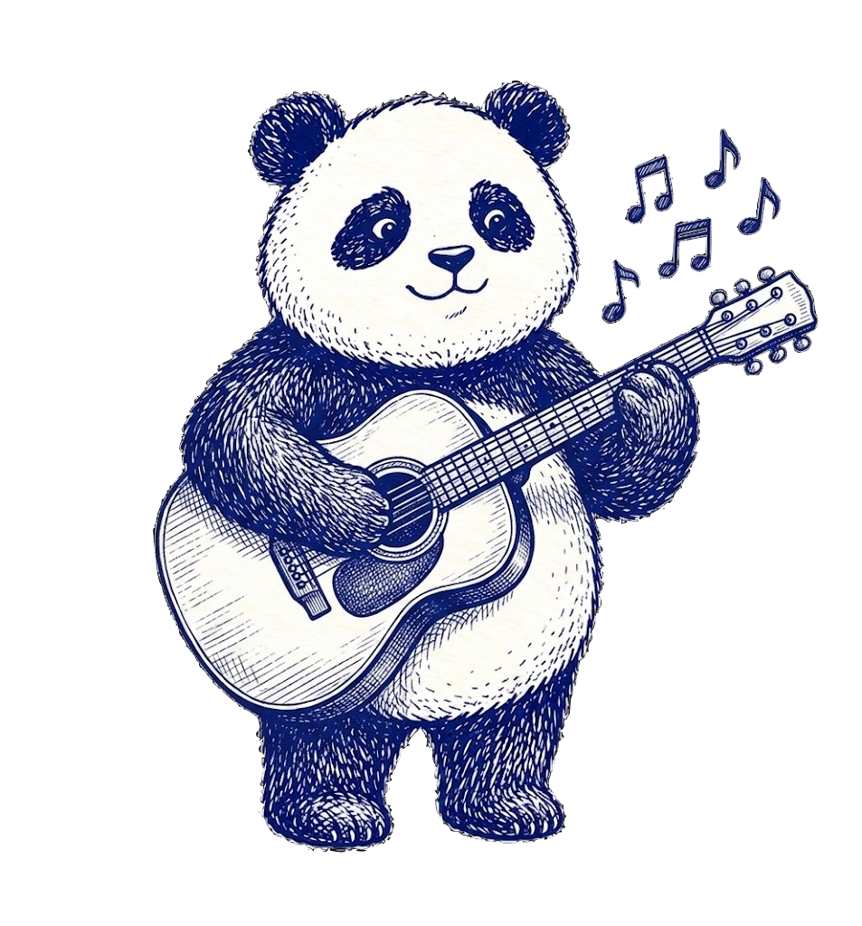 Kai the panda listening to music