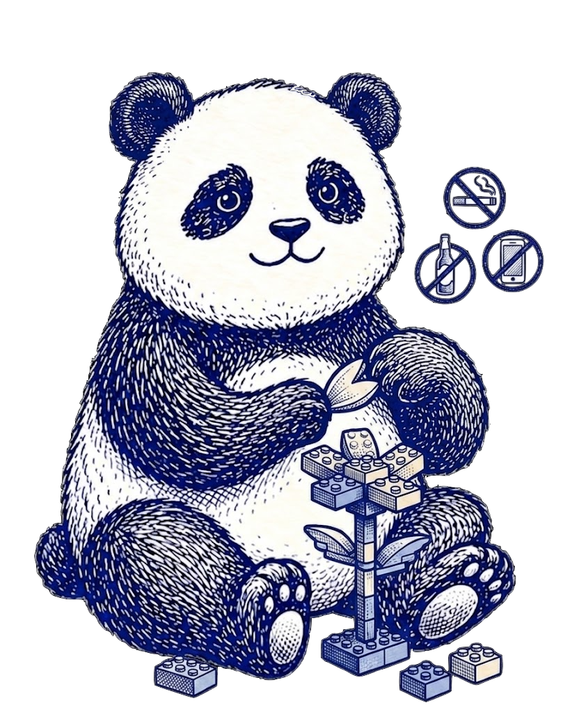 Kai the panda building with blocks